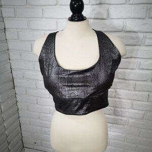 NWOT Rae Mode Ladies Size 3X Shiny Silver Grey Snakeskin Pattern Sports Bra